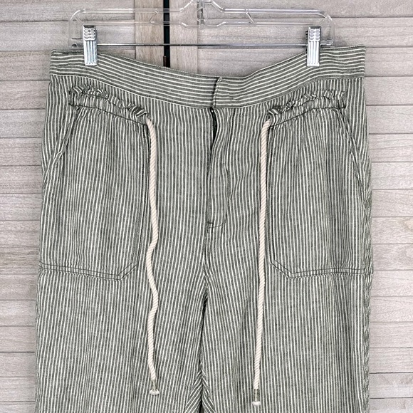 ANTHROPOLOGIE Seashore Striped Linen Blend Pants w Rope Belt Sage Green/White-L - Picture 2 of 3